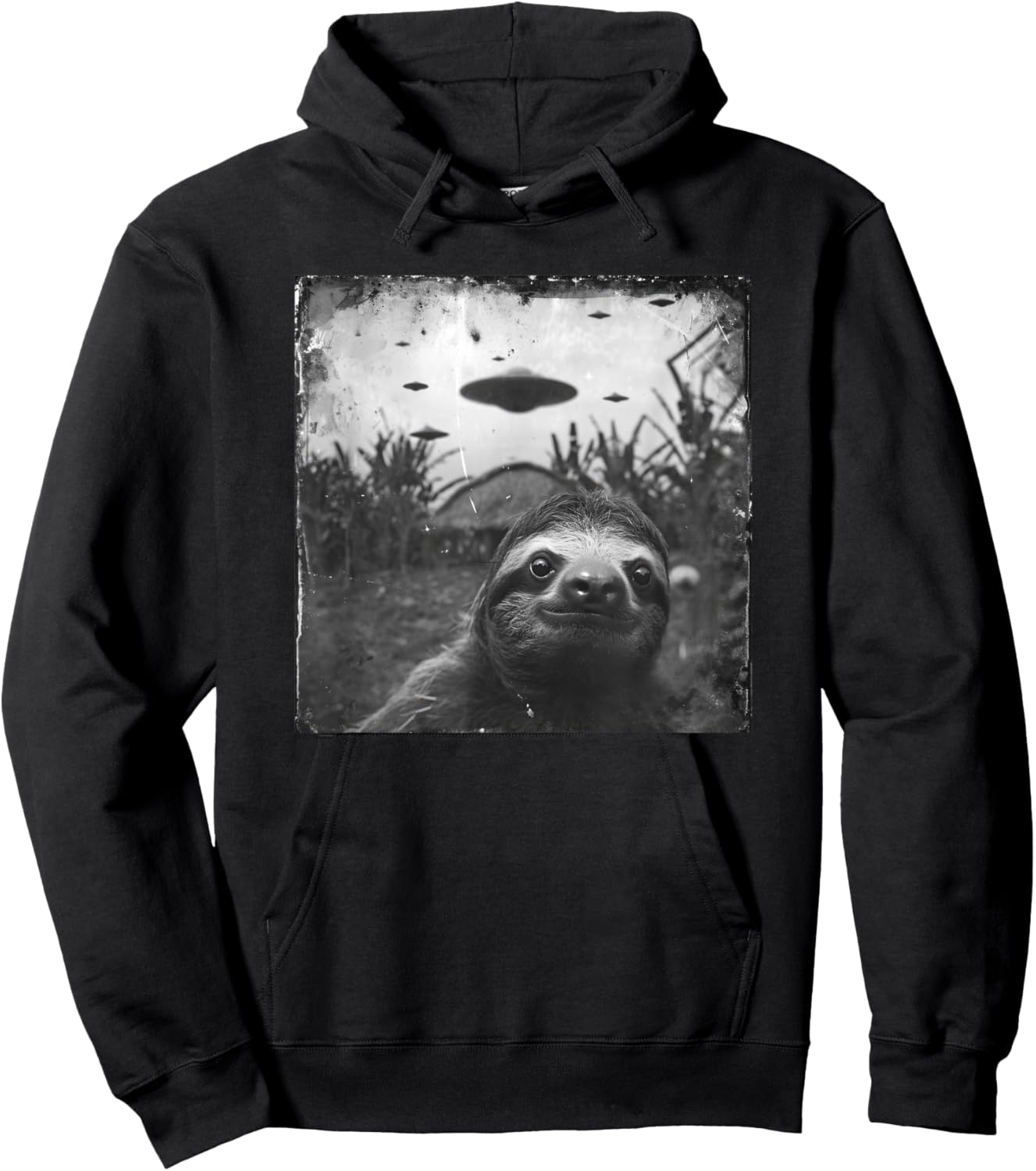 Sloth Selfie UFO Invasion Alien Spaceships Sloth Photo Hoodie - Hoodie | Black