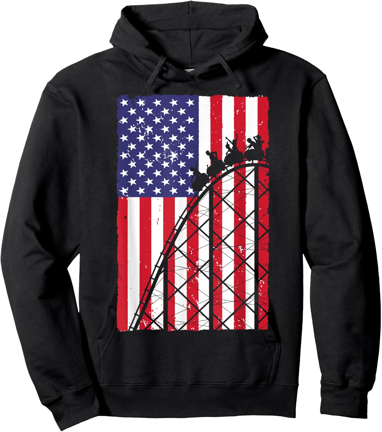 Funny Roller Coaster Art Women Rollercoaster US Flag Hoodie - Hoodie | Black