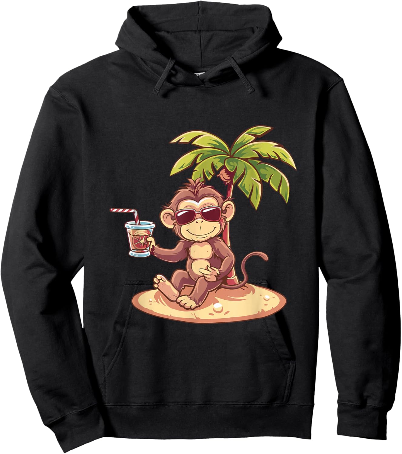 Cute Monkey On Beach | Vacation Travel Summer Hoodie - Hoodie | Black
