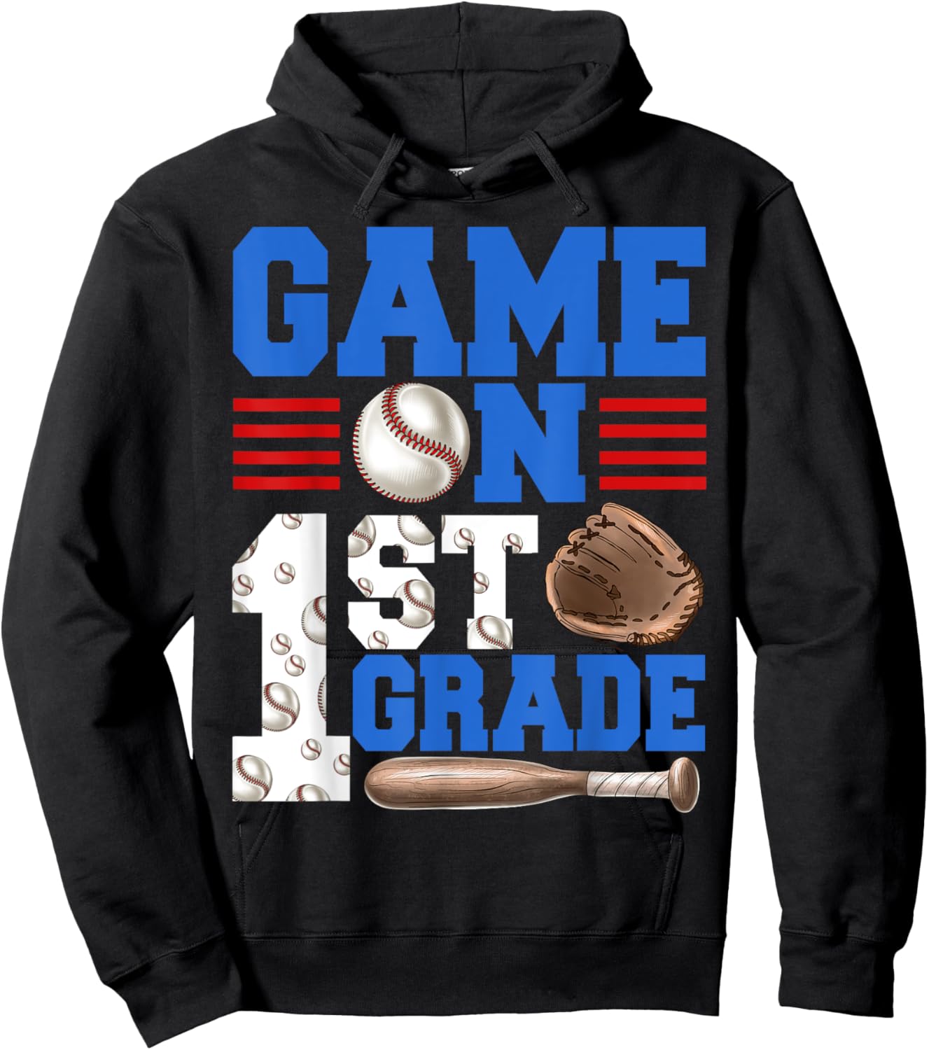 Game On 1st Grade With Baseball Player First Day Of School Hoodie - Hoodie | Black