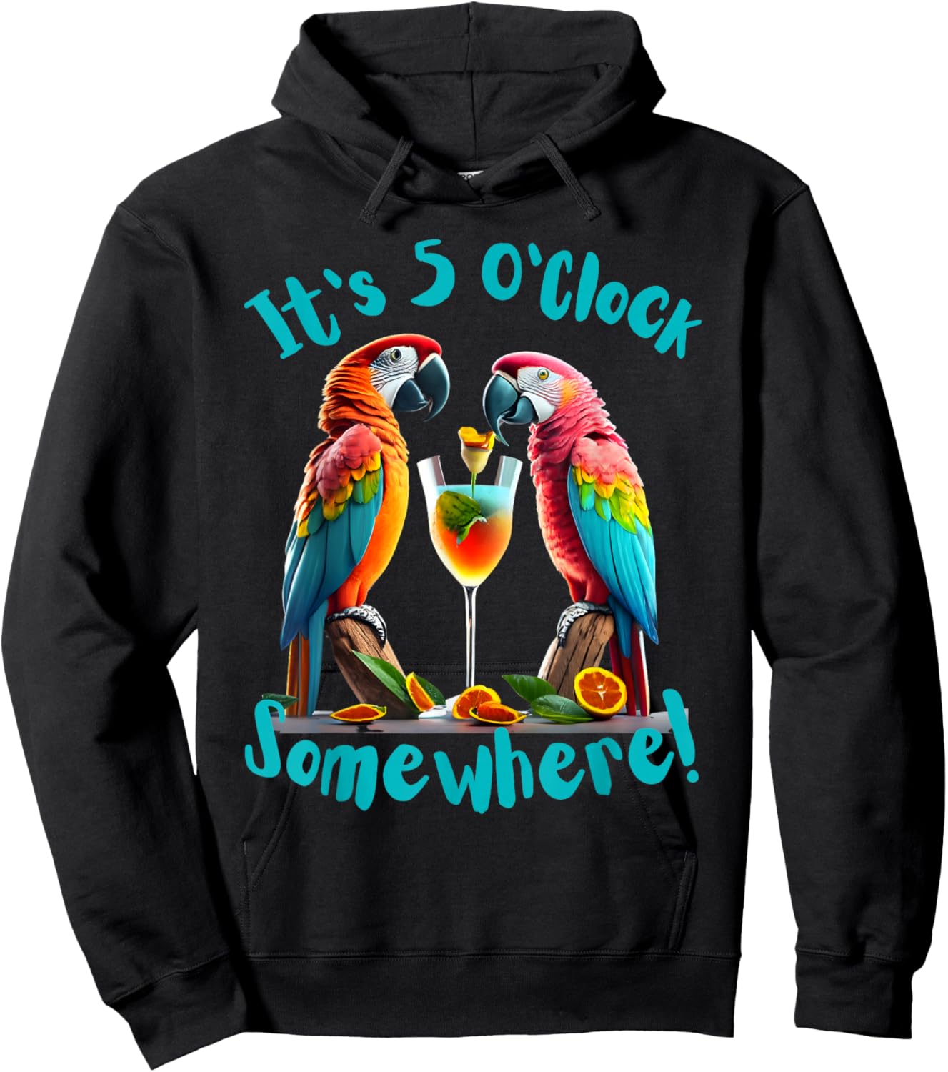 It's 5 O'Clock Somewhere Parrots drinking Cocktails funny Hoodie - Hoodie | Black