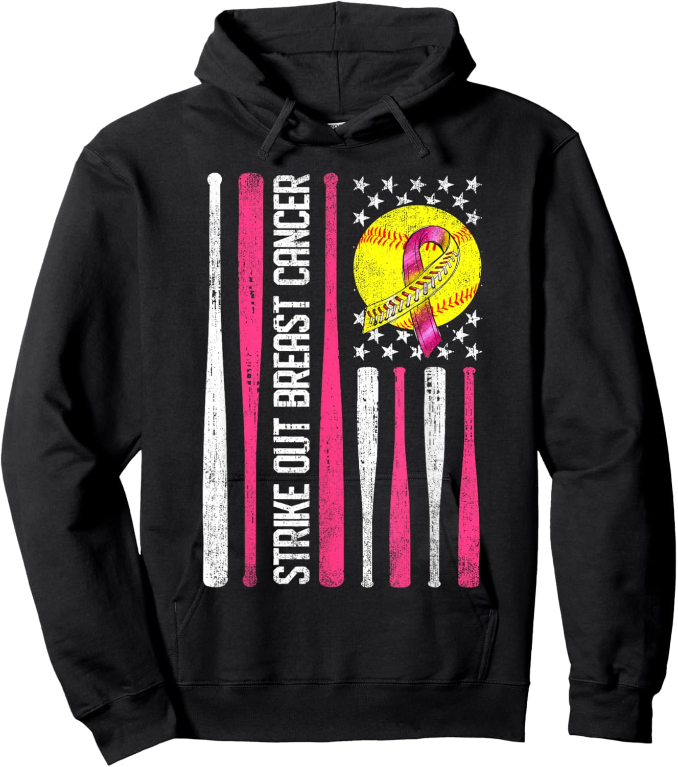 Strike Out Breast Cancer Softball Fight Awareness Men Hoodie - Hoodie | Black