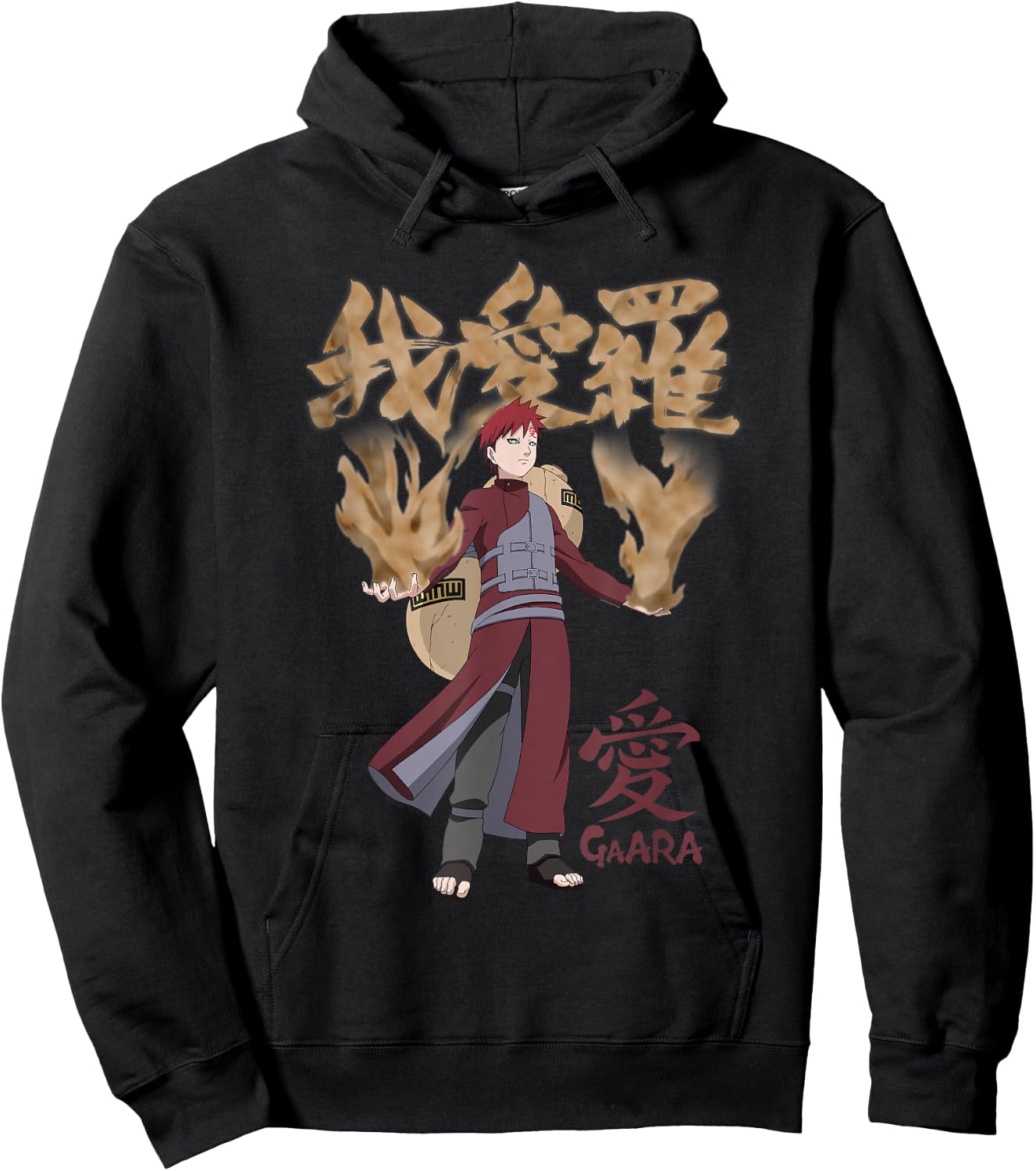 Naruto Shippuden Gaara with Sand and Kanji Anime Hoodie - Hoodie | Black