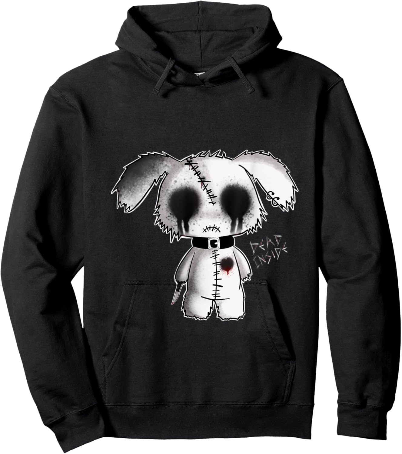 Bunny Goth Holding Knife Kawaii Creepy Bunny Halloween Fun Hoodie - Hoodie | Black
