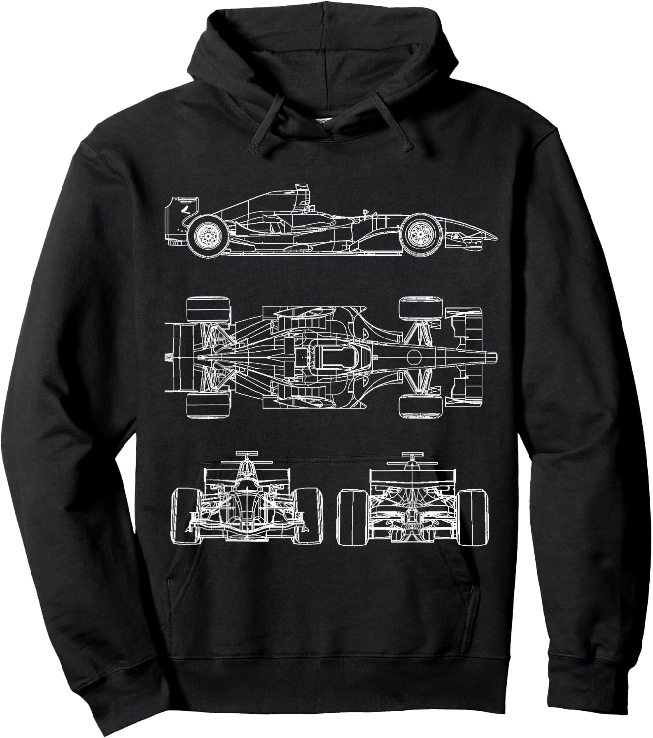 Blueprint Racing car Formula, Project Front, Back, Side View Hoodie - Hoodie | Black