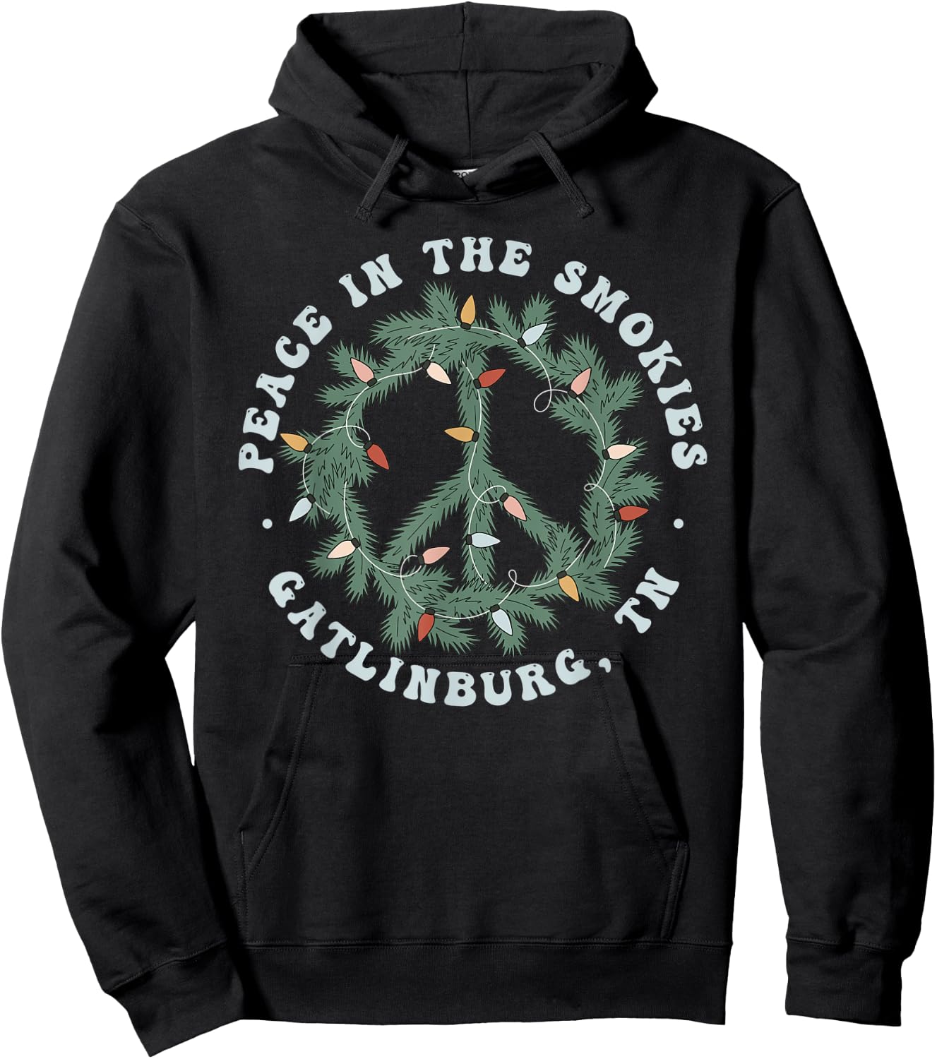 Gatlinburg Tennessee Winter Christmas Wreath Groovy Hippie Hoodie - Hoodie | Black