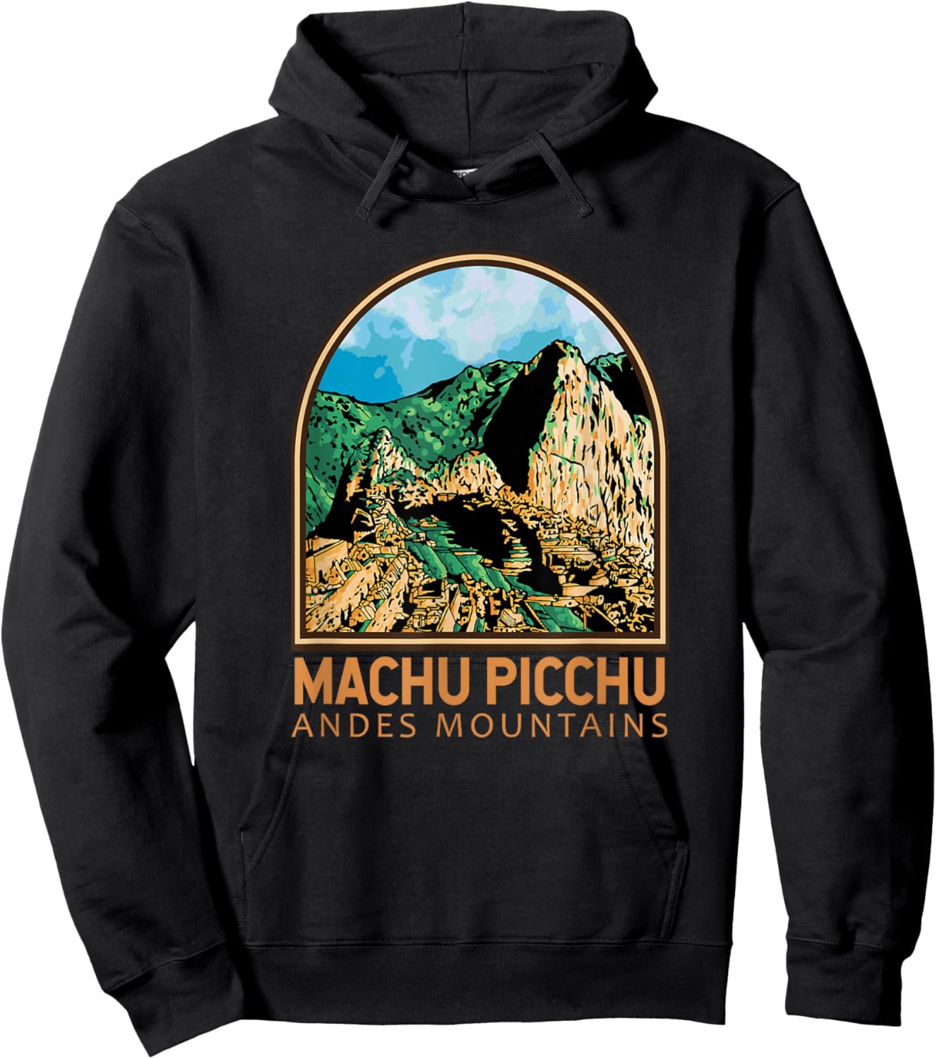 Machu Picchu Peru Landmark Emblem Vintage Hoodie - Hoodie | Black