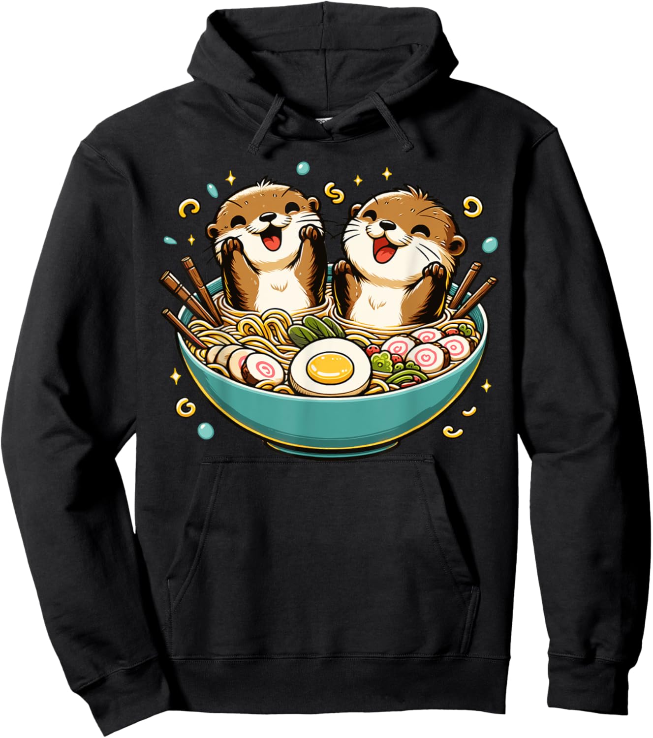 Kawaii Otter Shirt Japanese Ramen noodles soup Otter Lover Hoodie - Hoodie | Black