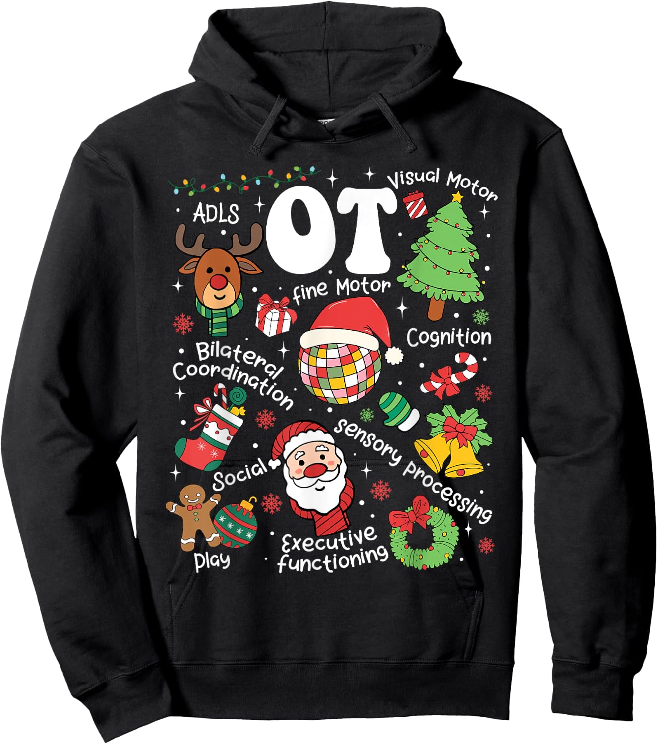 Occupational Therapy Christmas Retro Groovy OT Therapist Hoodie - Hoodie | Black