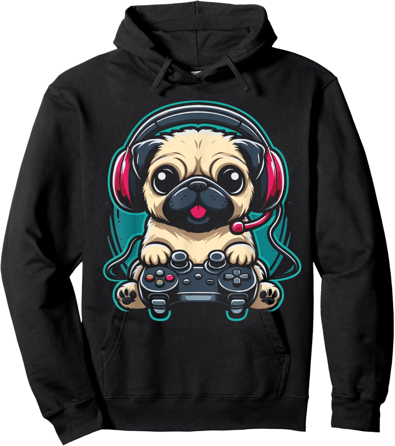 Gamer Pug Playing Video Games Gaming Hoodie - Hoodie | Black