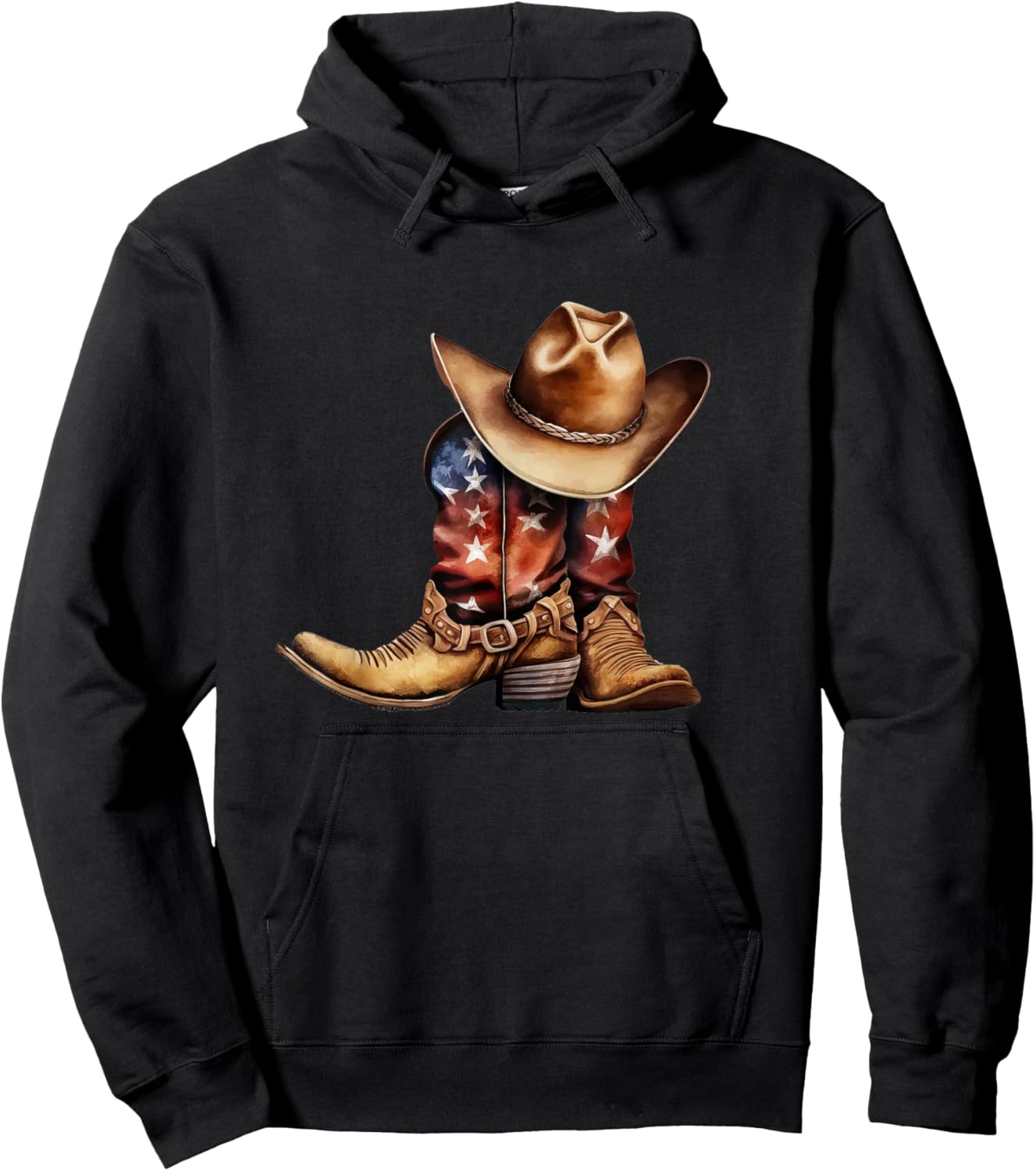 Western Cowboy Boots Patriotic American USA Flag Hoodie - Hoodie | Black