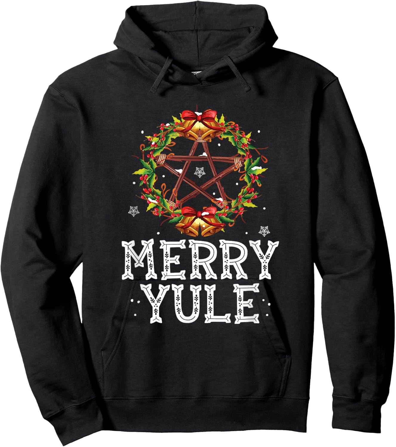 Merry Yule Winter Solstice Holly Pentagram Gift Hoodie - Hoodie | Black