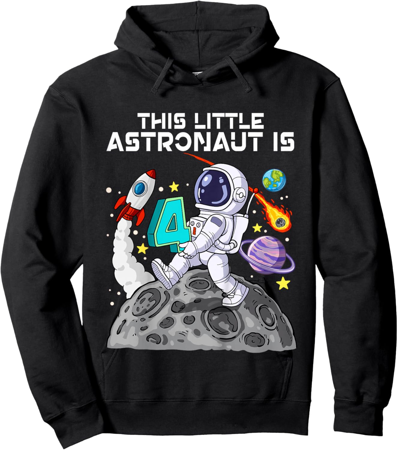 Space 4th Birthday Hoodie - Hoodie | Black