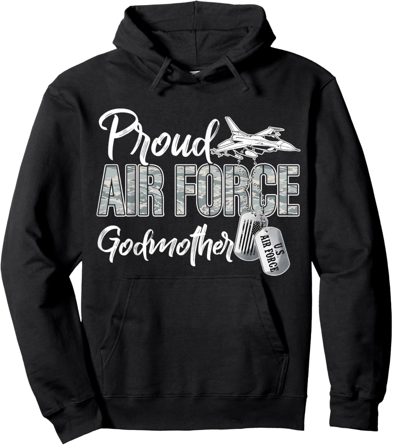 Proud Air Force Godmother US Military Family Matching Hoodie - Hoodie | Black