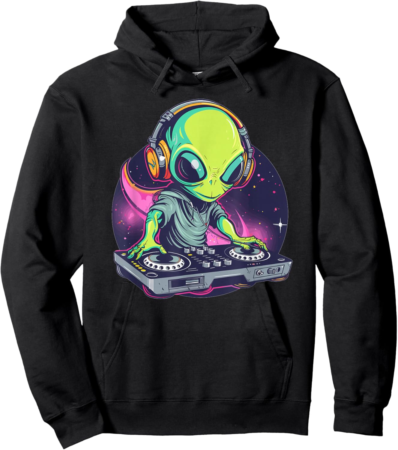 Cartoon Alien DJ Hoodie - Hoodie | Black