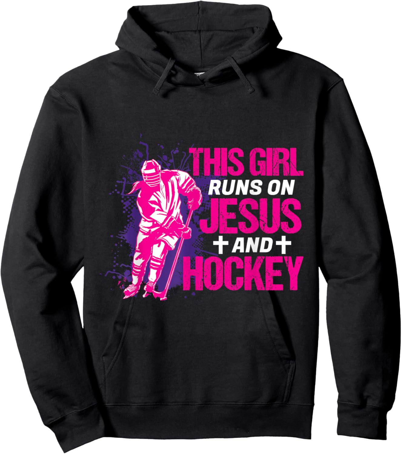 This Girl Runs On Jesus And Hockey I Hockey Player Hoodie - Hoodie | Black
