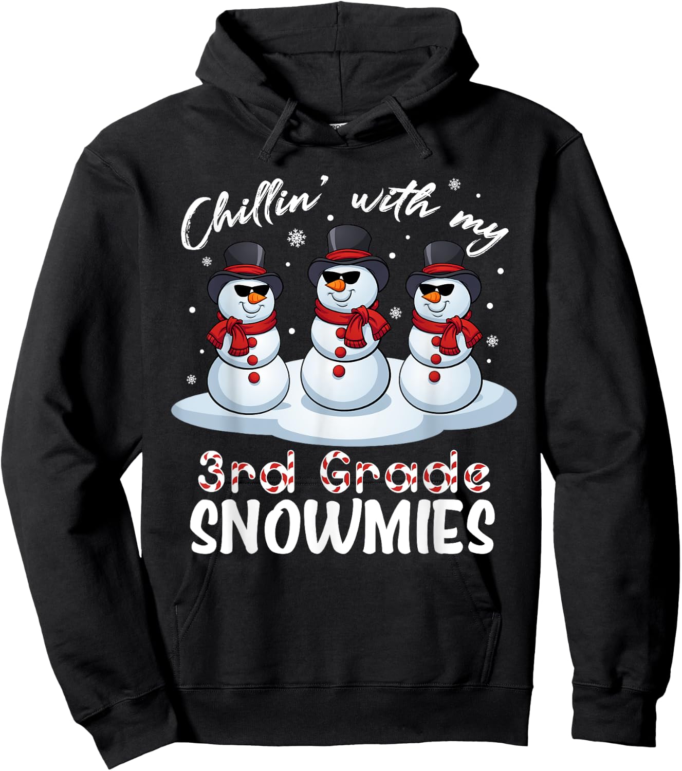 Chillin With My 3rd Grade Snowmies Teacher Xmas Pajamas Women Hoodie - Hoodie | Black