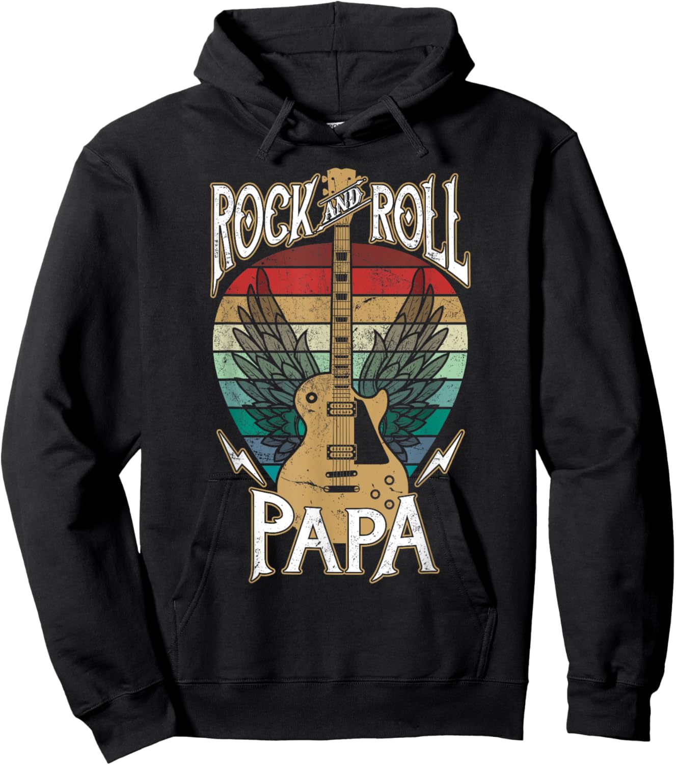 Rock n Roll Papa Vintage Guitar Player Music Lover Hoodie - Hoodie | Black