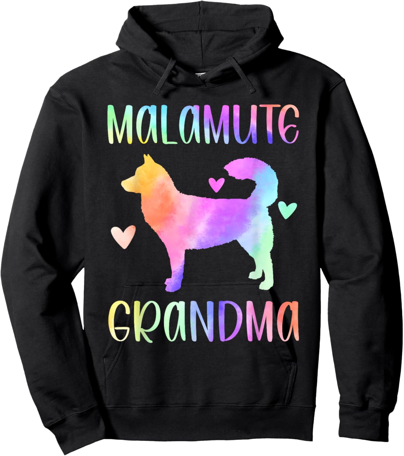 Alaskan Malamute Grandma Malamute Nana Rainbow Watercolor Hoodie - Hoodie | Black
