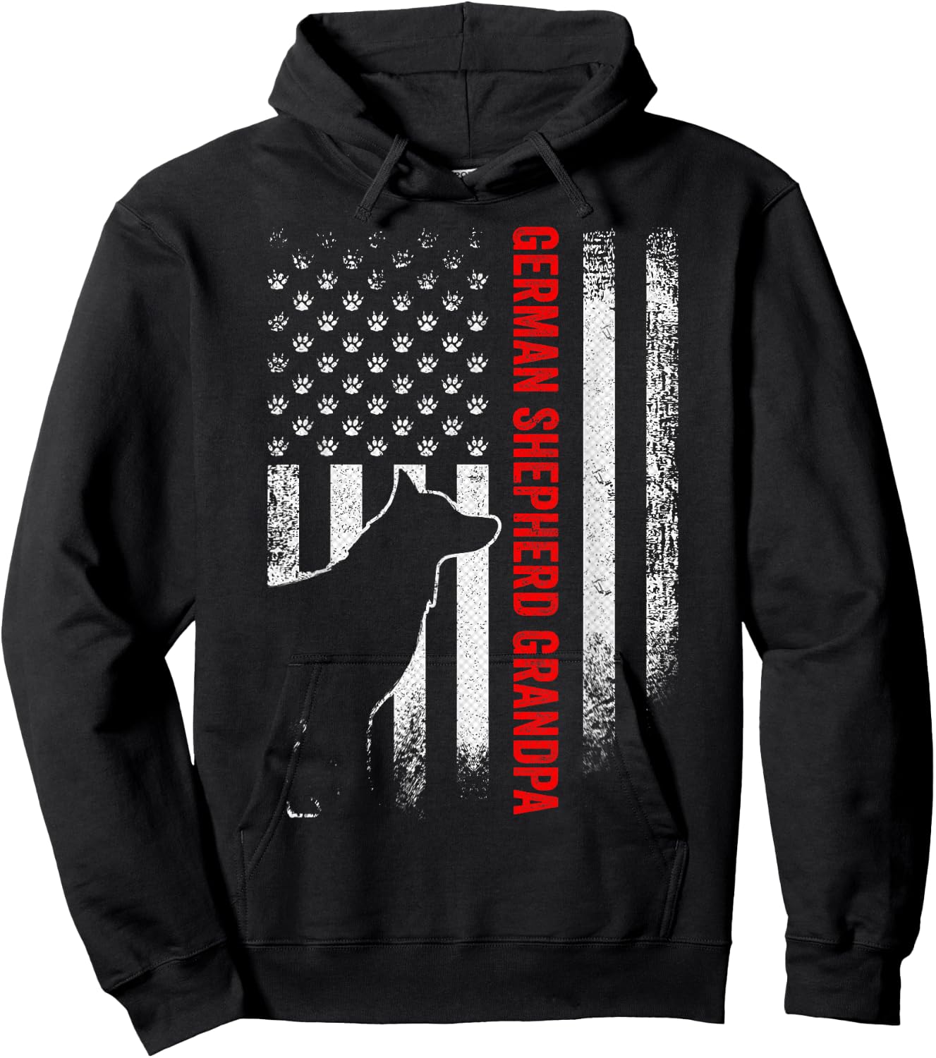 Vintage USA Flag Proud German Shepherd Grandpa Silhouette Hoodie - Hoodie | Black