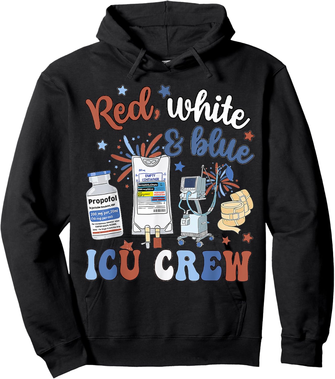 Icu Nurse 4th July Independence Day Red White Blue Icu Crew Hoodie - Hoodie | Black