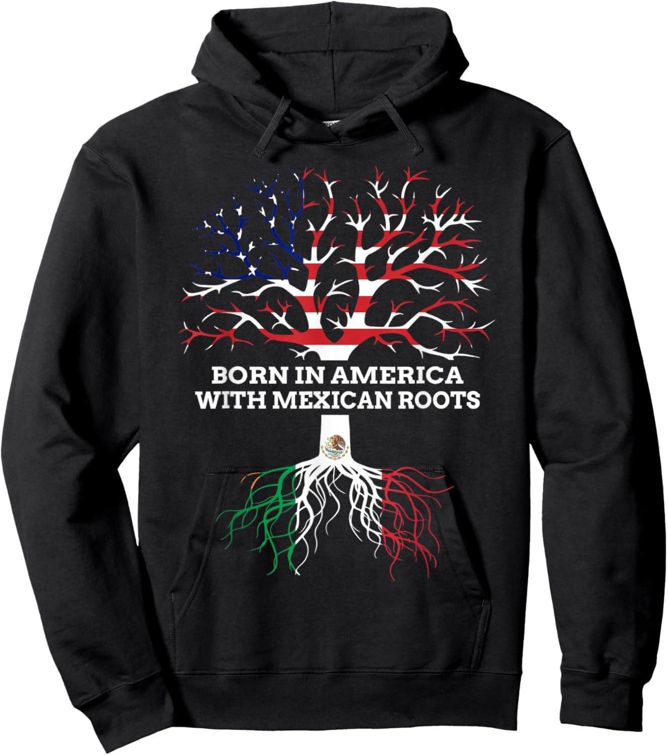 Born in America with Mexican Roots, Mexico USA Heritage Hoodie - Hoodie | Black