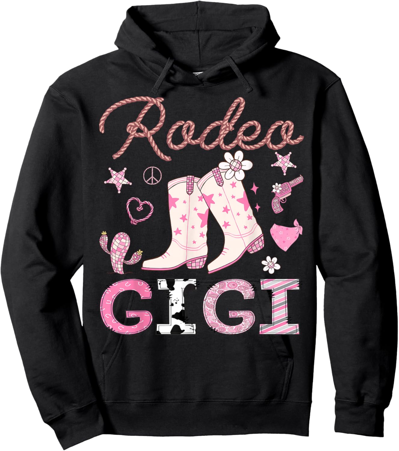 Rodeo Gigi Pink Cowgirl Coquette Boots Birthday Girl Hoodie - Hoodie | Black