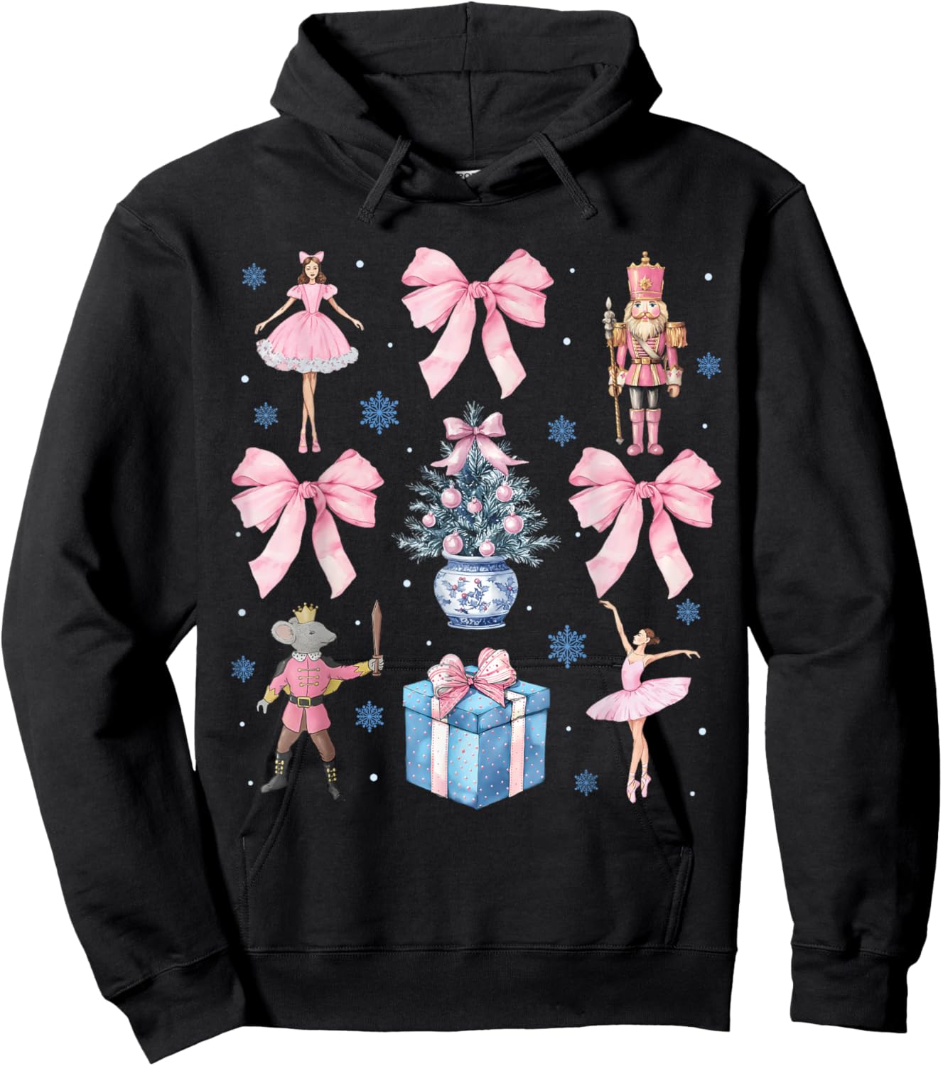 Pink Coquette Bow Christmas Nutcracker Ballet Xmas Holiday Hoodie - Hoodie | Black