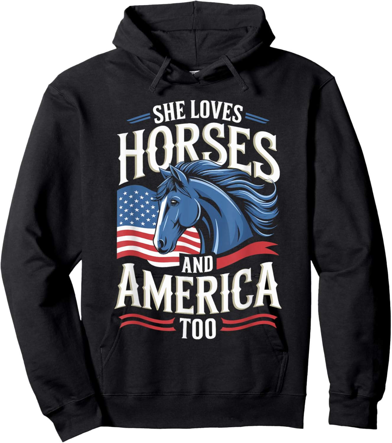 She Loves Horses And America Too Horse Shirt 4th of July Hoodie - Hoodie | Black