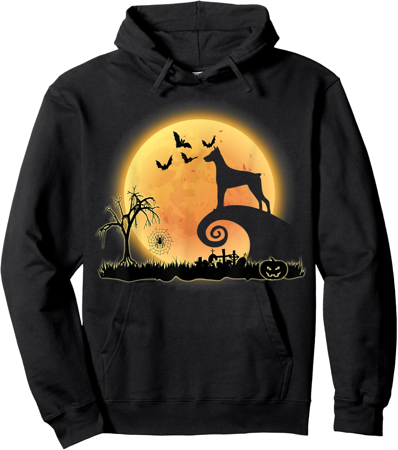 Doberman Dog And Moon Funny Scary Halloween Costume Hoodie - Hoodie | Black