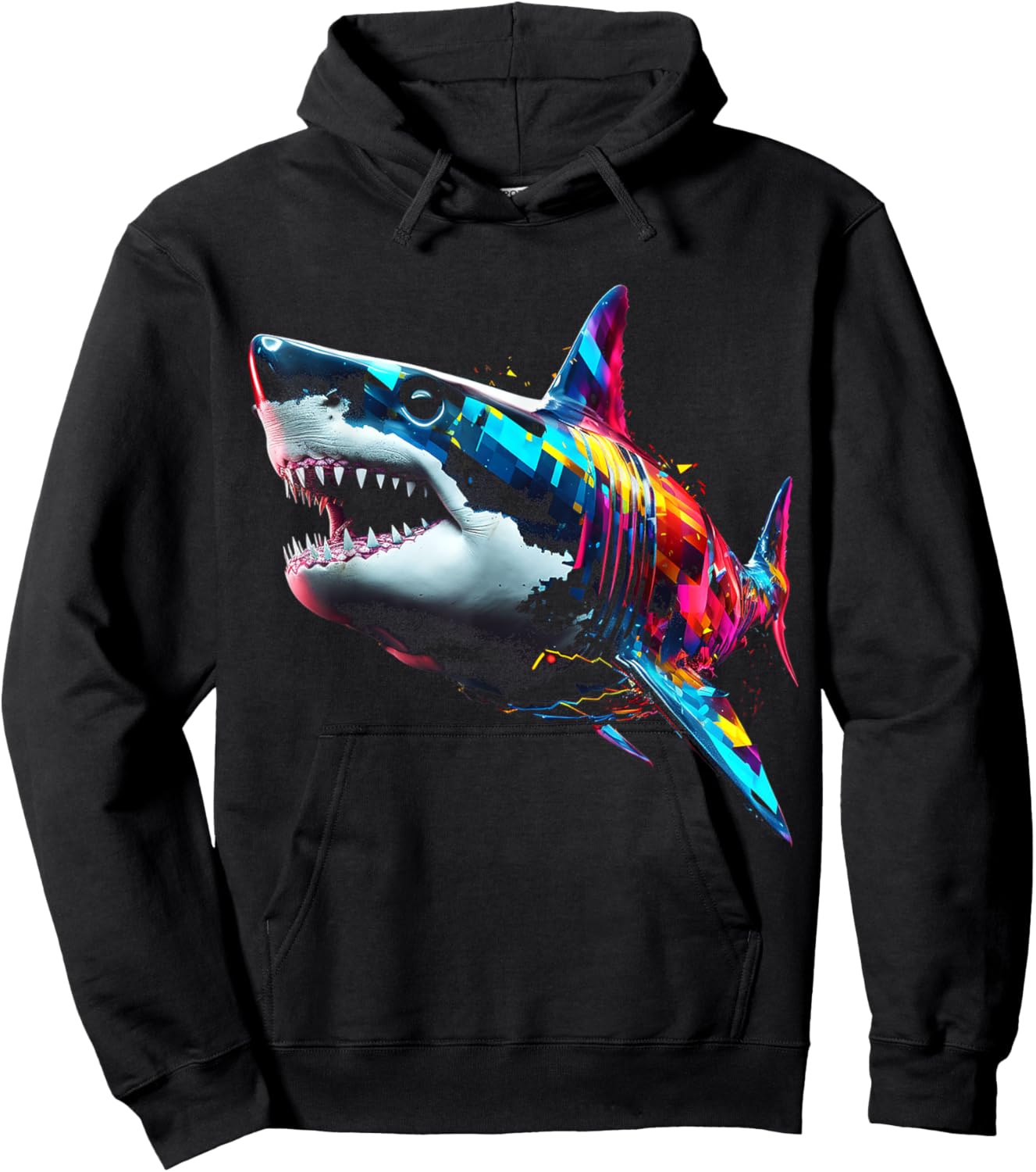 Shark Polygon Colorful Animal Art Abstract Graphic Shark Hoodie - Hoodie | Black