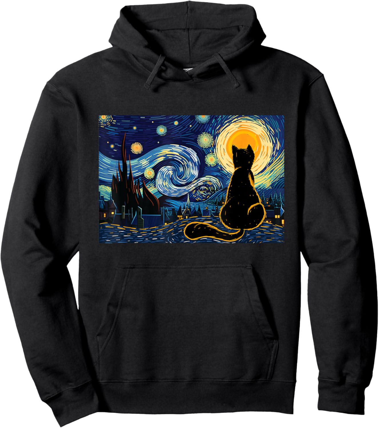 Cat Lookig At Starry Night - Cat Lover Kitten Owner Kitty Men Women Girls Kids Hoodie - Hoodie | Black