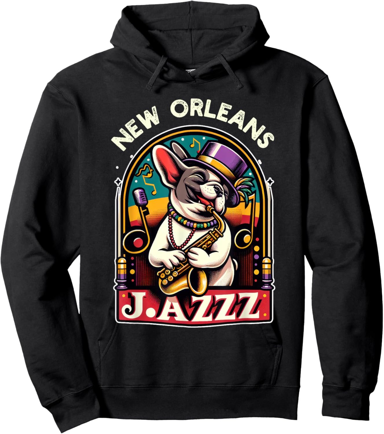 French Bulldog Owners with Mardi Gras Dog Jazz Music Lovers Women Kids Hoodie - Hoodie | Black