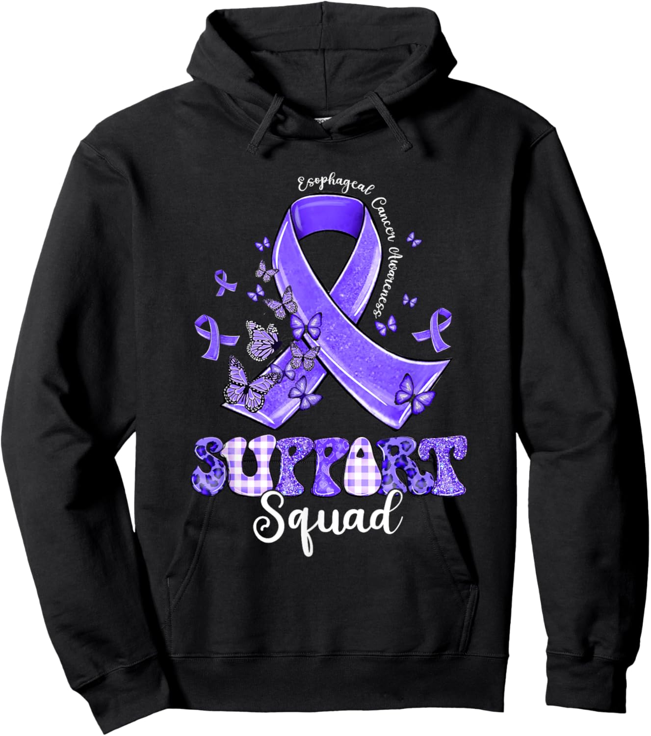 Support Squad Periwinkle Ribbon Butterfly Esophageal Cancer Hoodie - Hoodie | Black