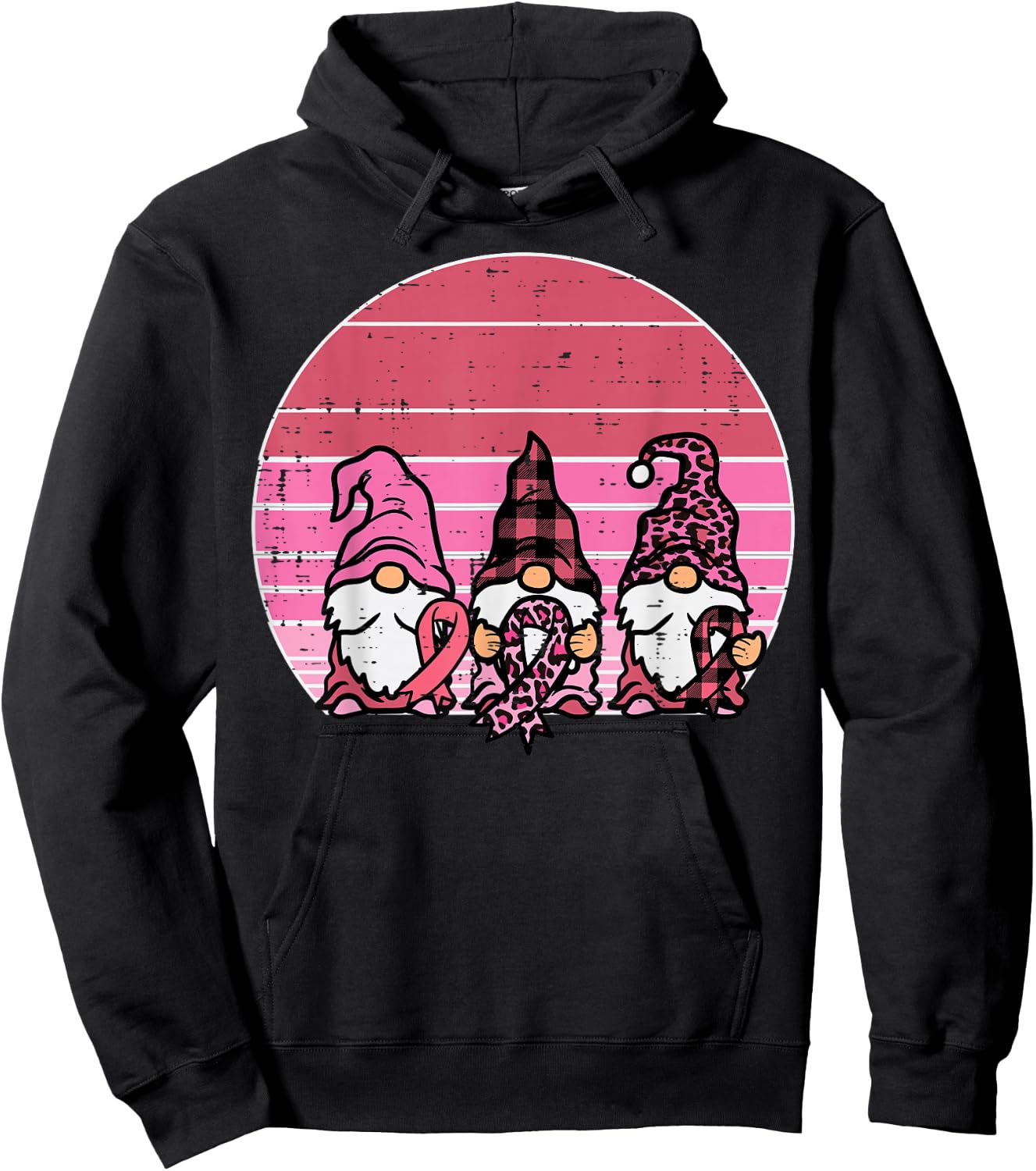 Pink Gnomes Support Retro Breast Cancer Awareness Women Hoodie - Hoodie | Black