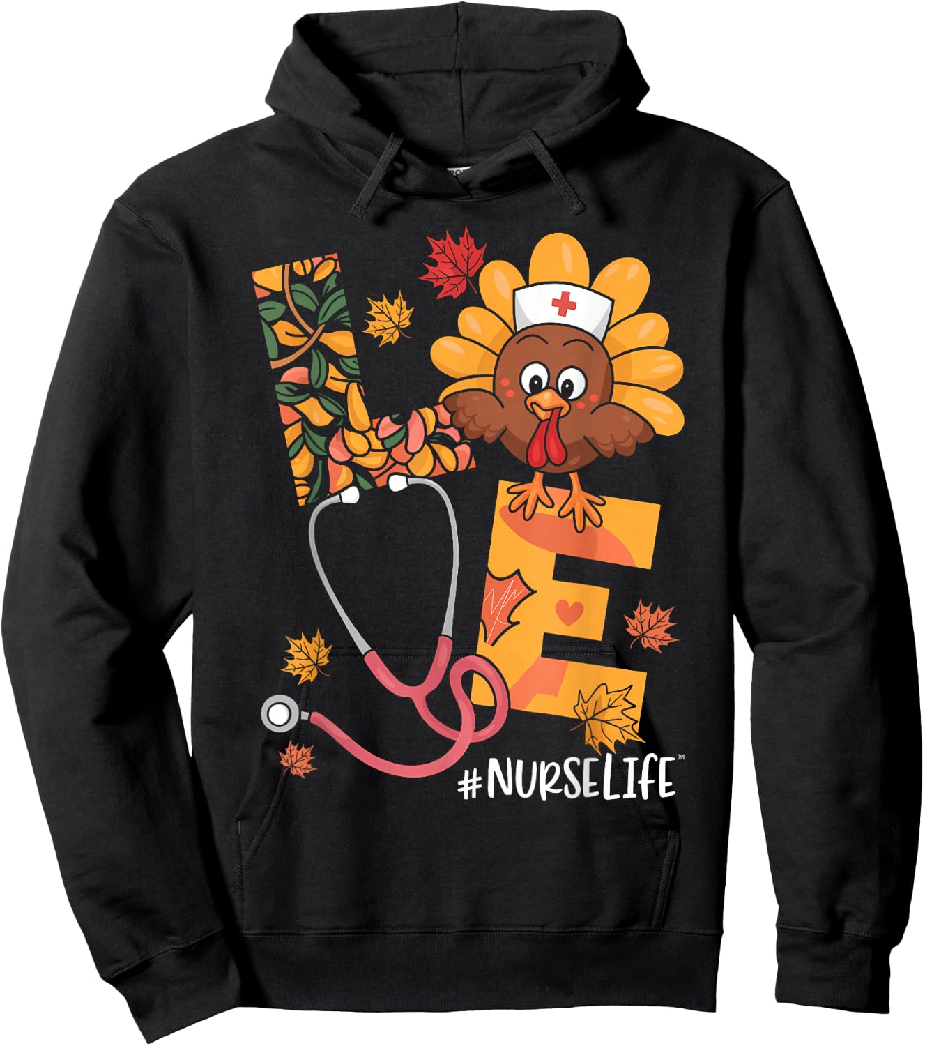Turkey Nurse Thanksgiving Fall Scrub Nursing RN ICU ER Nicu Hoodie - Hoodie | Black