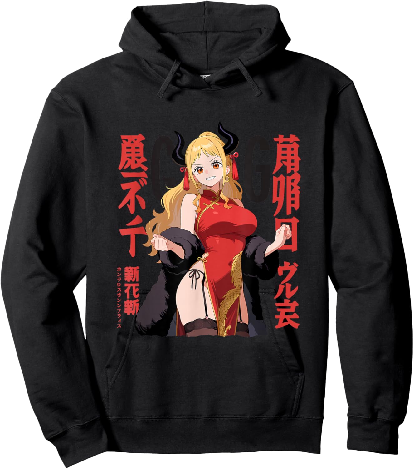 Waifu Sexy Anime Girl Devil Horns Chinese Dress Japanese Art Hoodie - Hoodie | Black