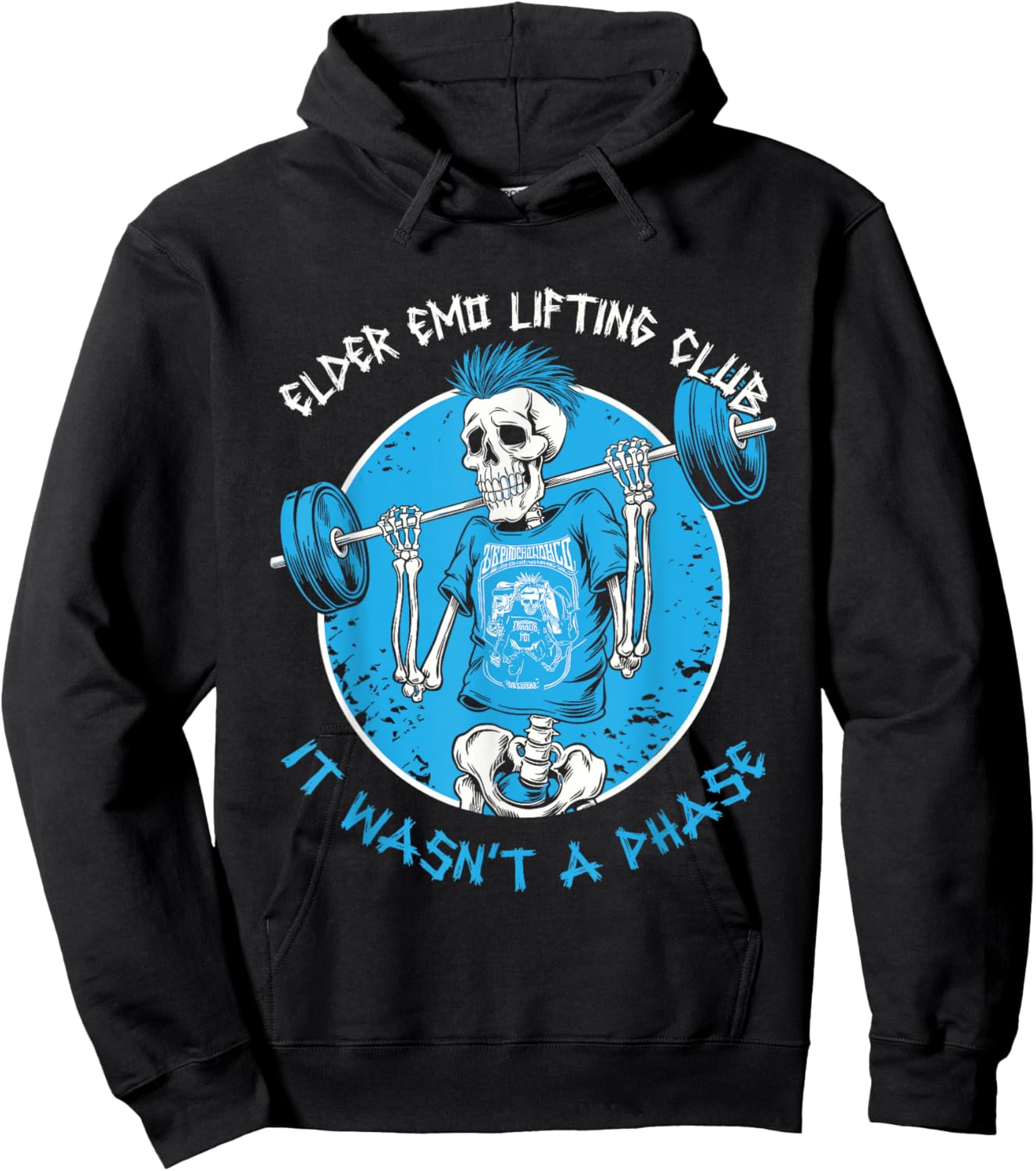 Elder Emo Lifting Club -Adults Black Short Sleeve Classic Modern Cartoon Hoodie - Hoodie | Black