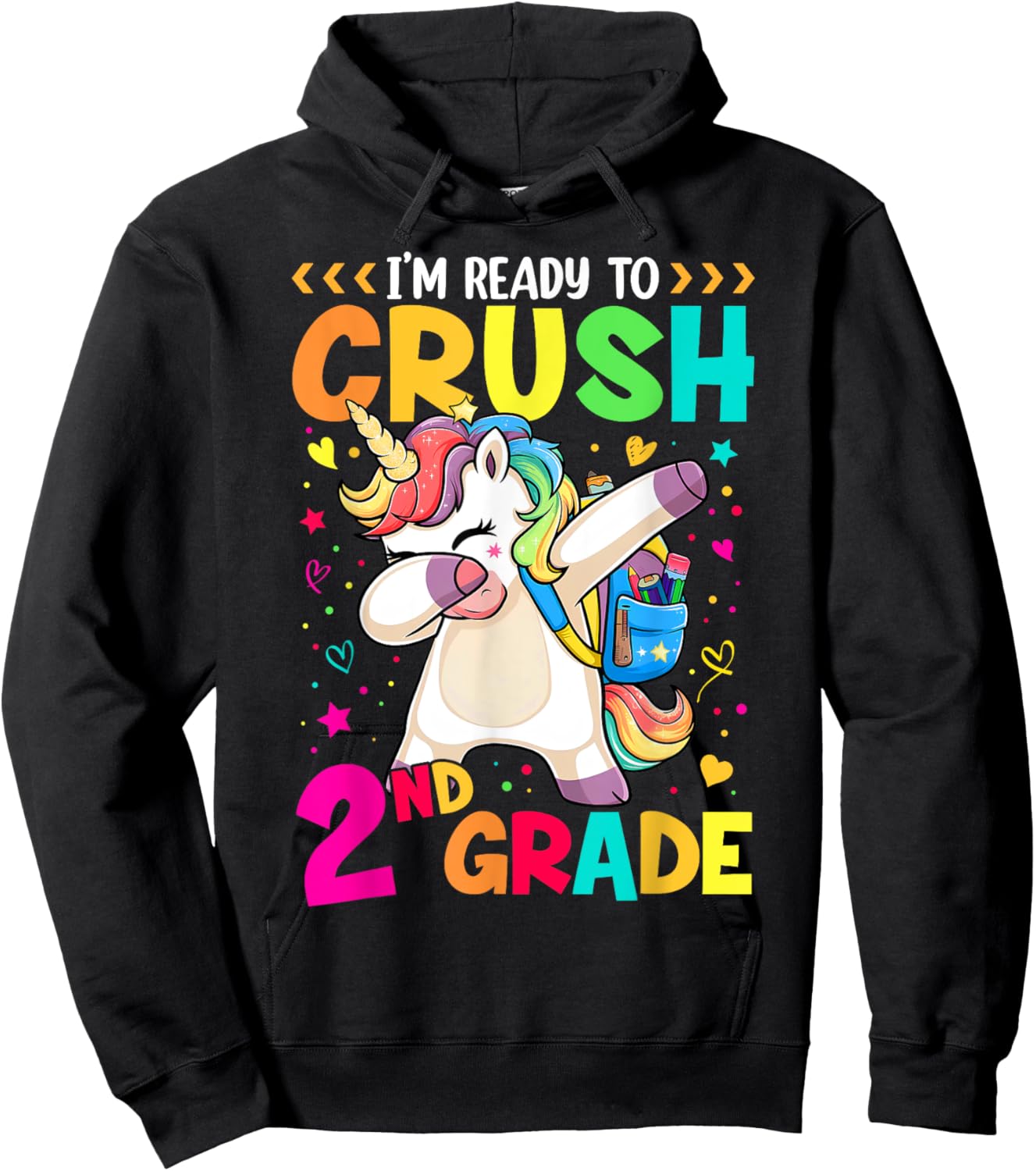 Crush 2nd Grade Dabbing Unicorn Back to School Girls Kids Hoodie - Hoodie | Black