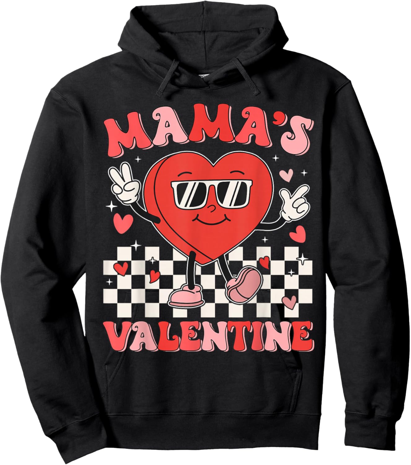 Retro Groovy Mama is My Valentine Cute Heart Boys Girls Kids Hoodie - Hoodie | Black