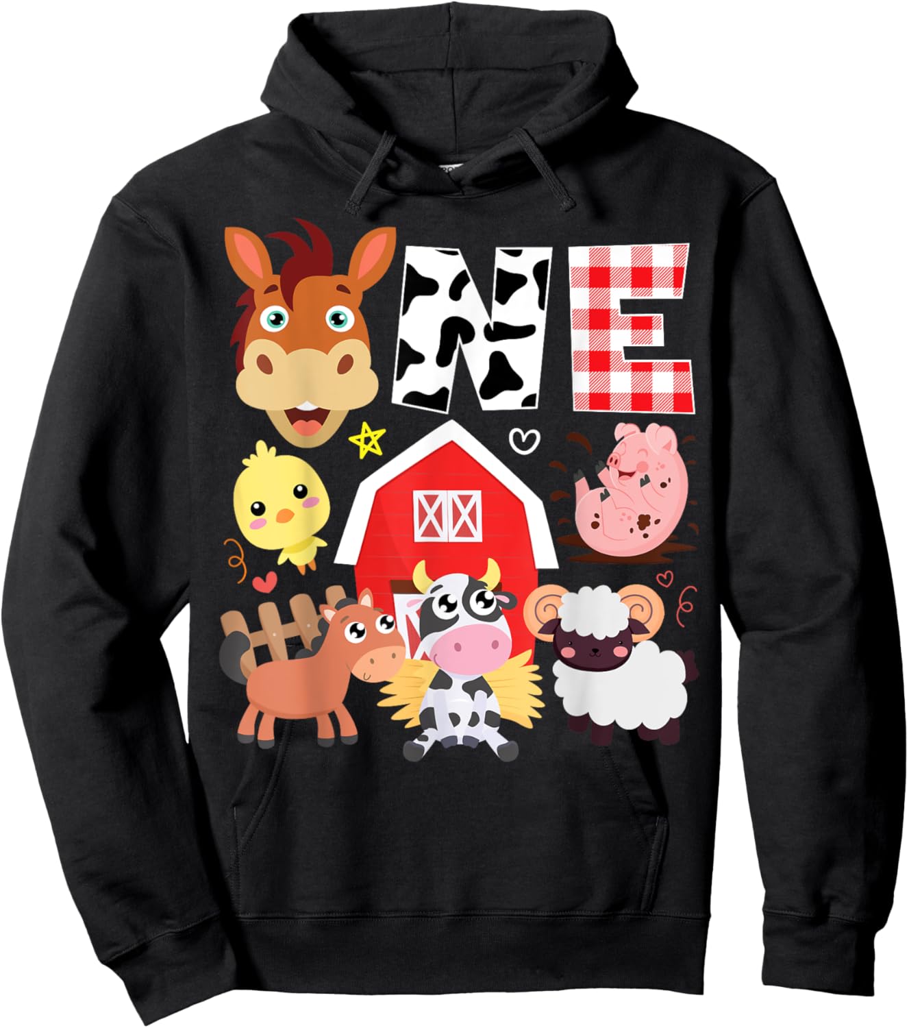 1st Birthday One Year Old Farm Theme Animals Birthday Party Hoodie - Hoodie | Black
