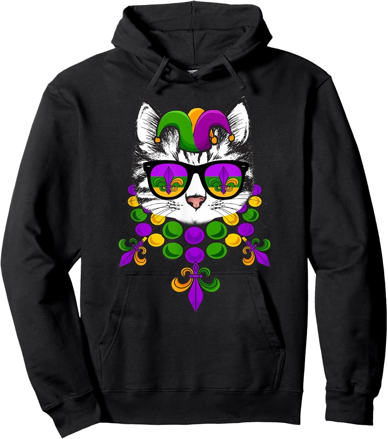 Mardi Gras Cat Meow Kitten New Orleans Men & Women Gift Hoodie - Hoodie | Black