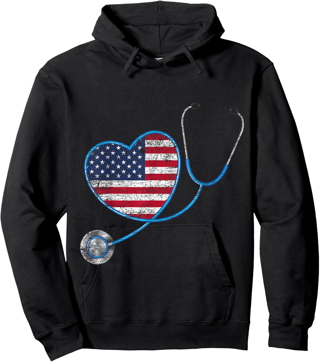 Vintage Heart USA Flag Gifts Stethoscope Nurse Women Kids Men Hoodie - Hoodie | Black