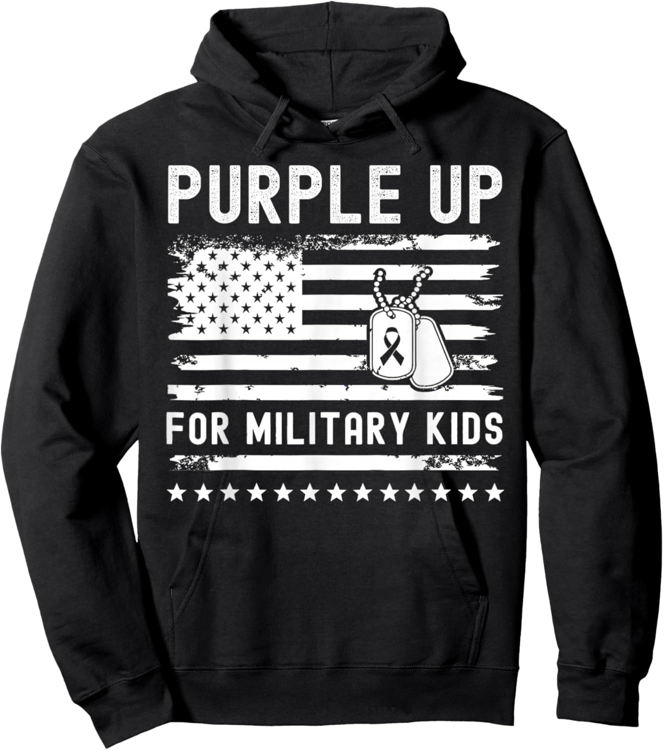 Purple Up For Military Kids USA Flag Military Child Month Hoodie - Hoodie | Black