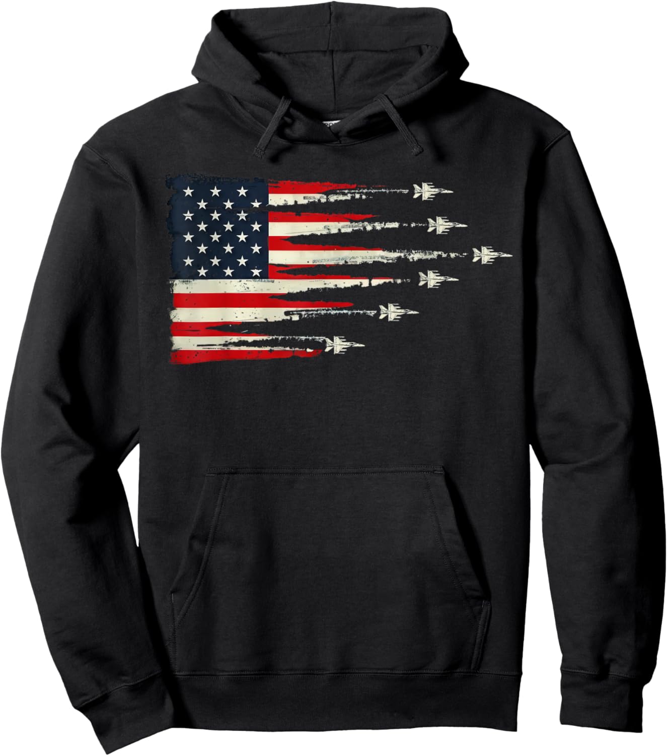 Patriotic Red White Blue USA Flag Fighter Jets 4th of July Hoodie - Hoodie | Black