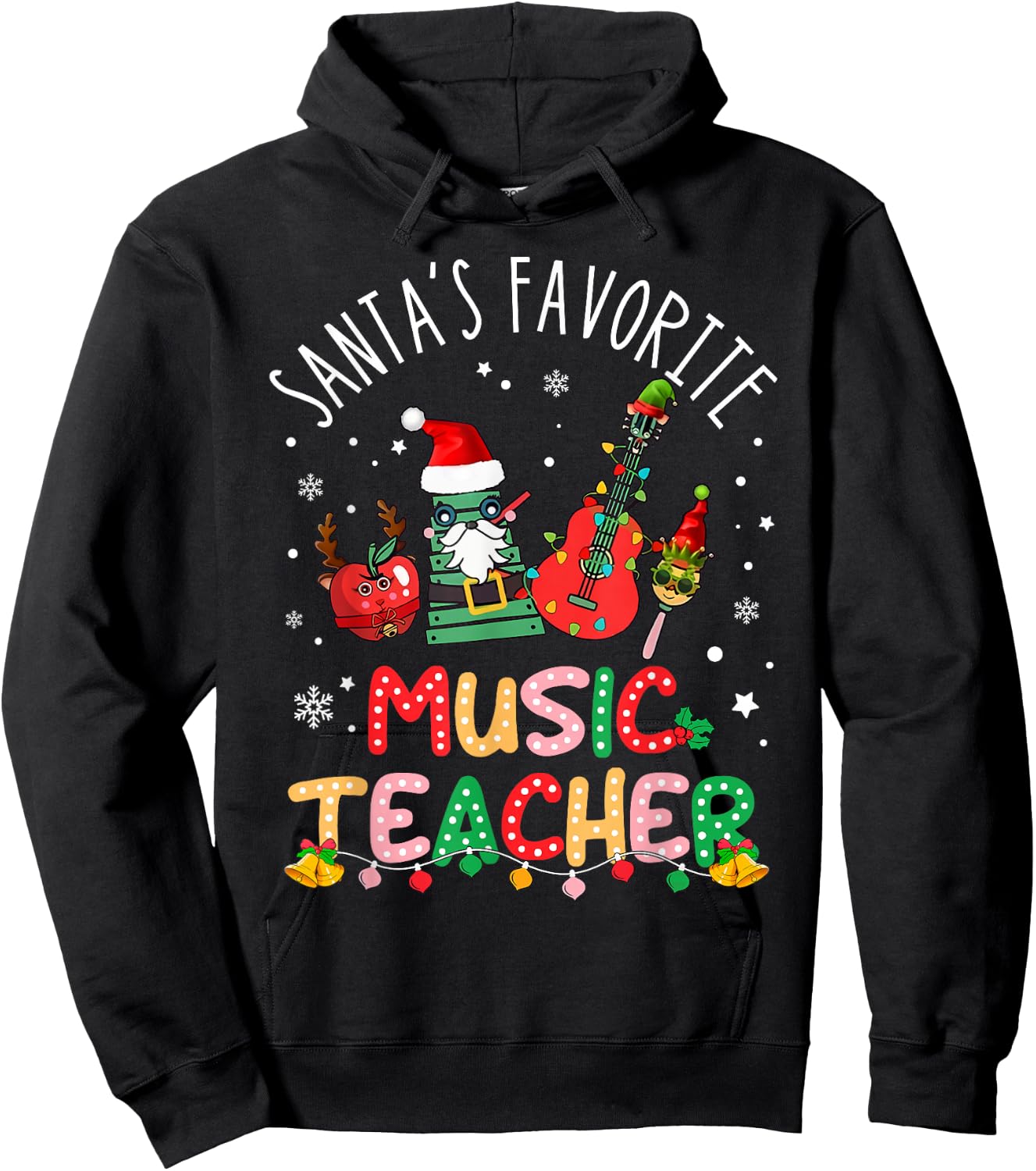 Santa's Favorite Music Teacher Christmas Santa Hat Matching Hoodie - Hoodie | Black
