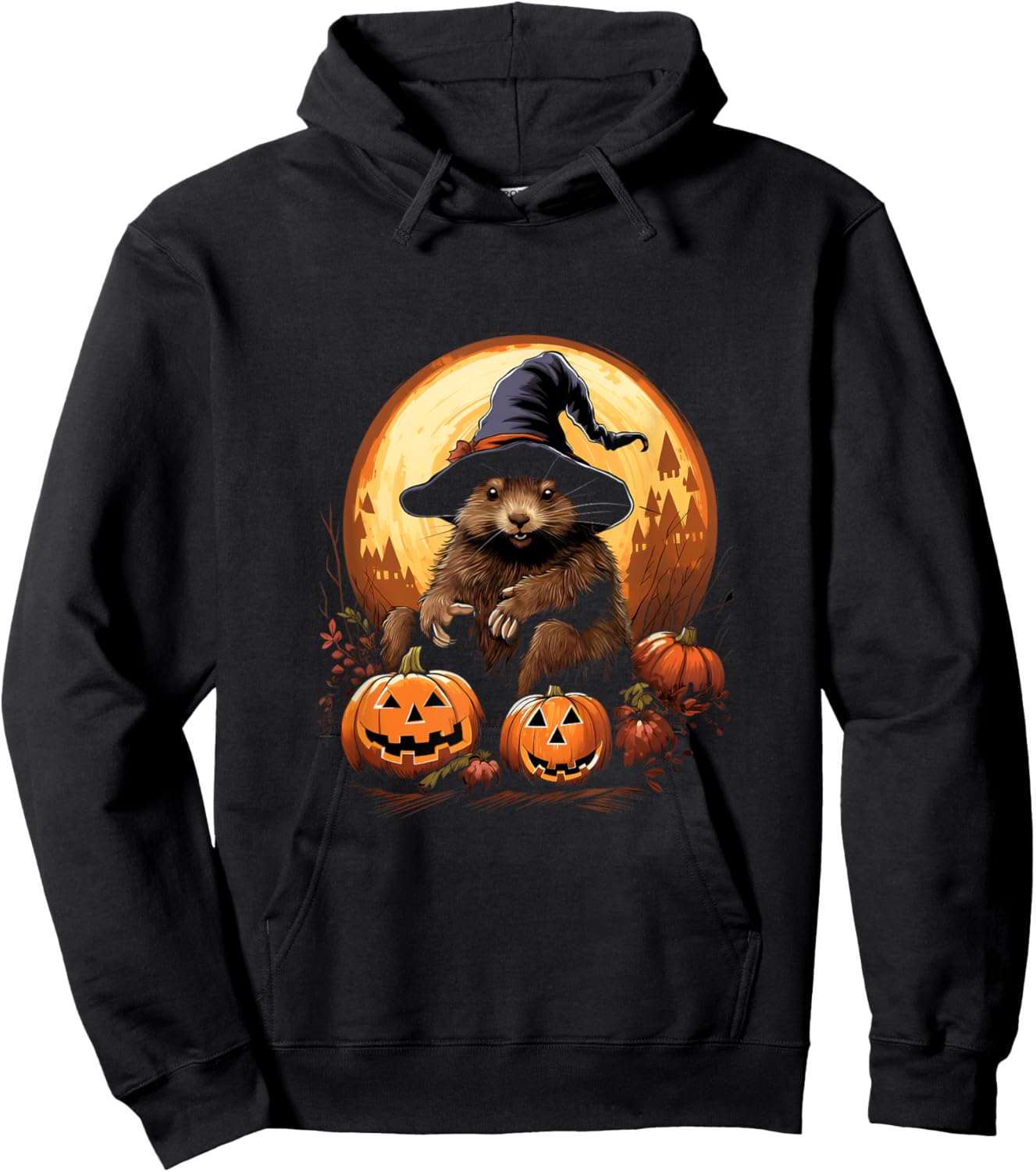 Marmot Witch Hat Pumpkins Halloween Costume Hoodie - Hoodie | Black