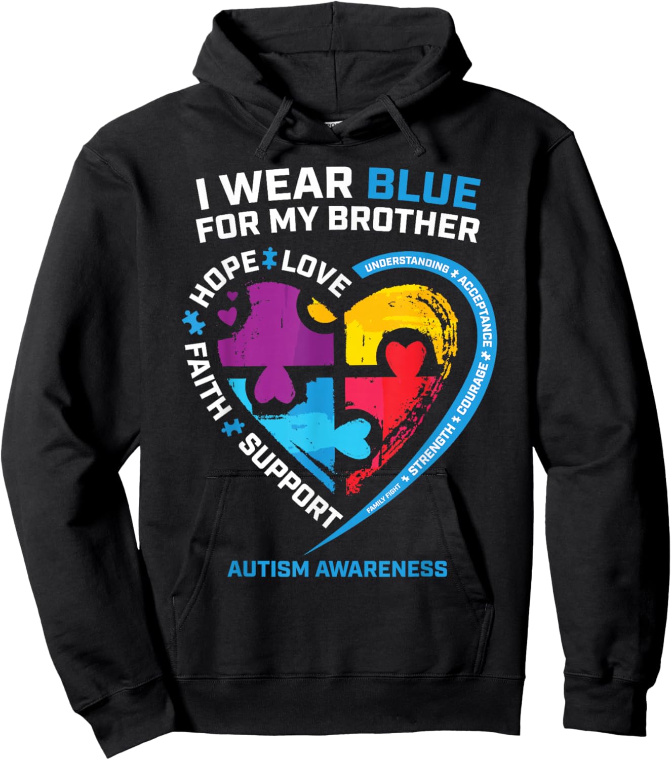 I Wear Blue For My Brother Kids Autism Awareness Sister Boys Hoodie - Hoodie | Black