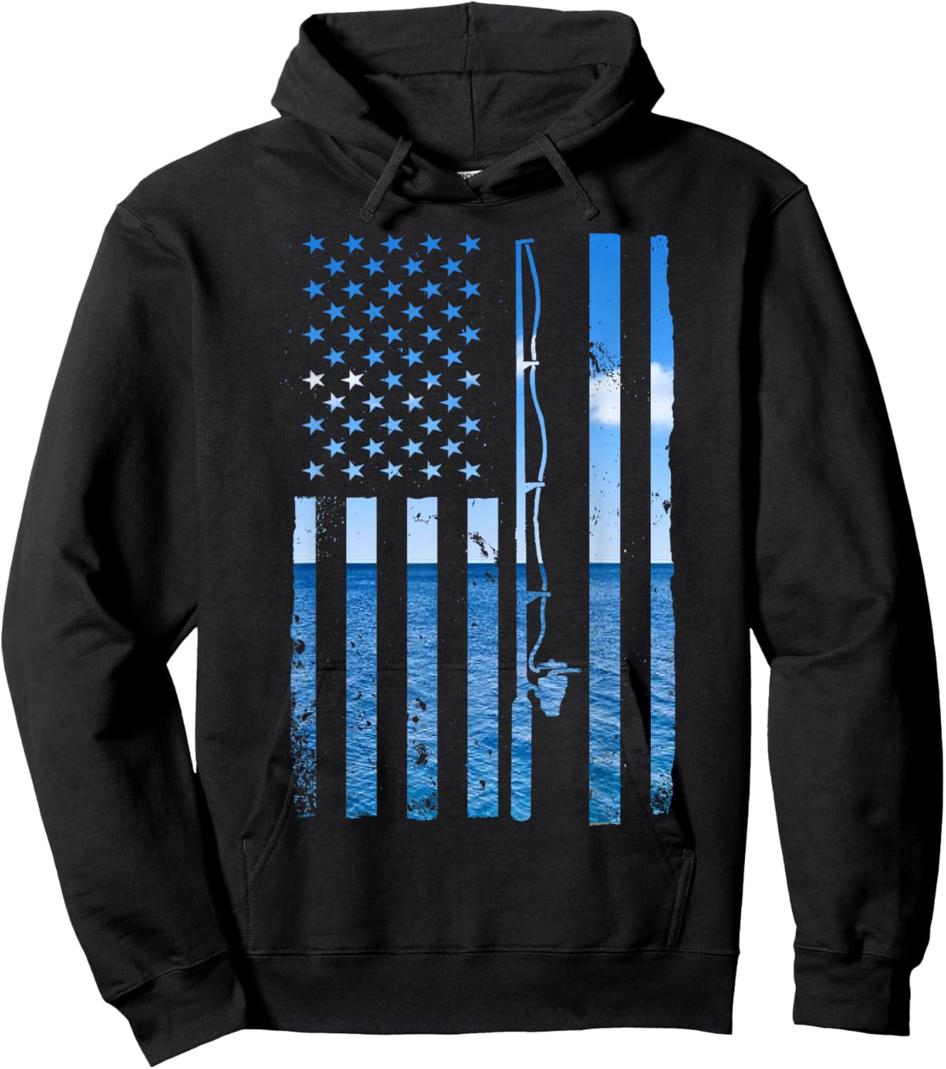 American Flag Fish Fisher Fisherman Funny Bass Fishing USA Hoodie - Hoodie | Black