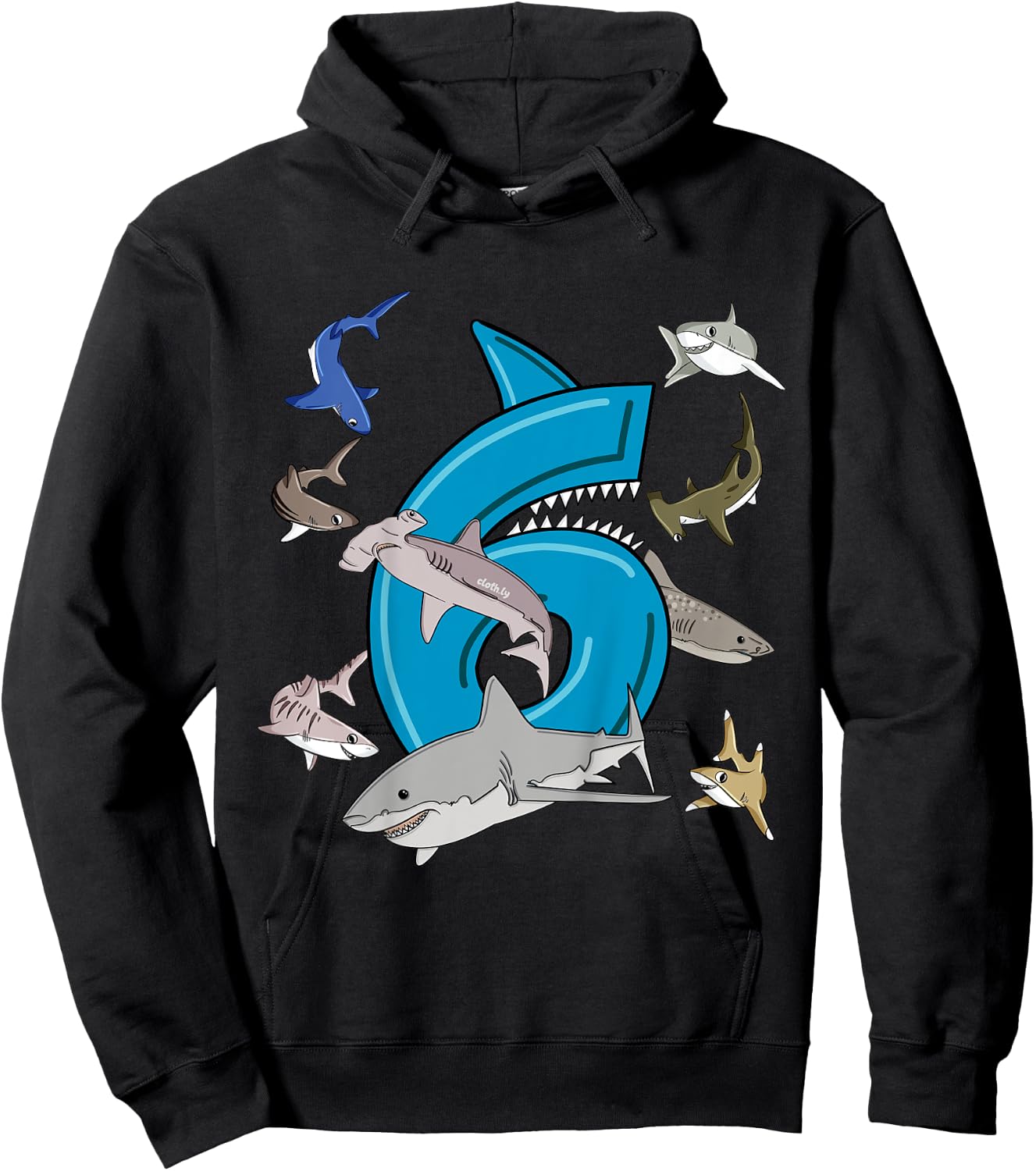 Kids 6th Birthday boys shark white shark Hoodie - Hoodie | Black